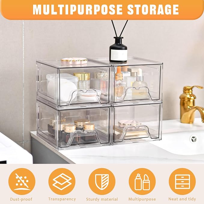 Stebopum 8 Pack Stackable Makeup Organizer, 4.4'' Tall Acrylic Bathroom Makeup - Image 4