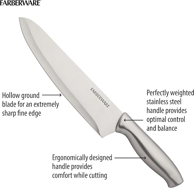 Farberware 15-Piece Stamped Stainless Steel Knife Block Set, High-Carbon - Image 7