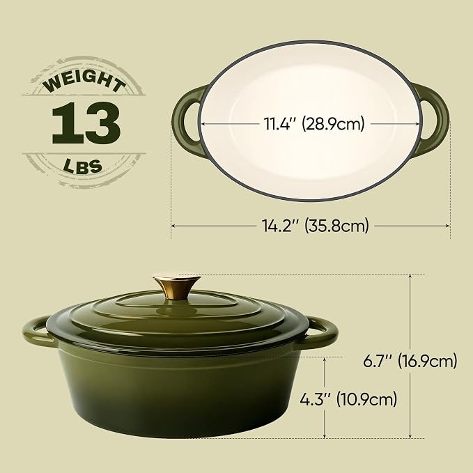 Vintage Style Oval Dutch Oven for Bread Baking, 4.5 Quart Non Stick Enameled - Image 4