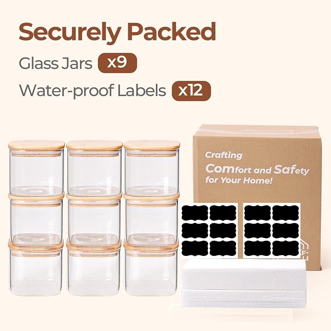 ComSaf 0.7 Qt Glass Food Storage Jars Set of 9, Pantry Organization Jar - Image 8
