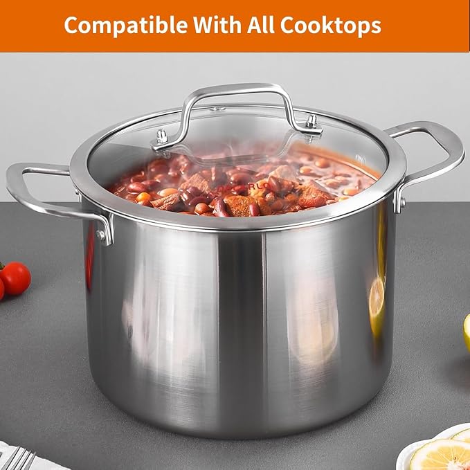 DELARLO Tri-ply Stainless Steel 20QT Stock Pot, Compatible - Image 7