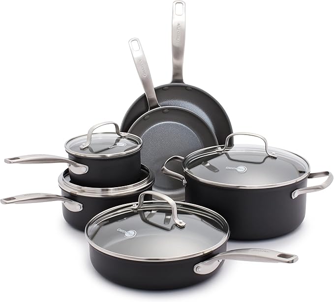 GreenPan Chatham Hard Anodized Healthy Ceramic Nonstick 10 Piece Cookware Pots by GreenPan