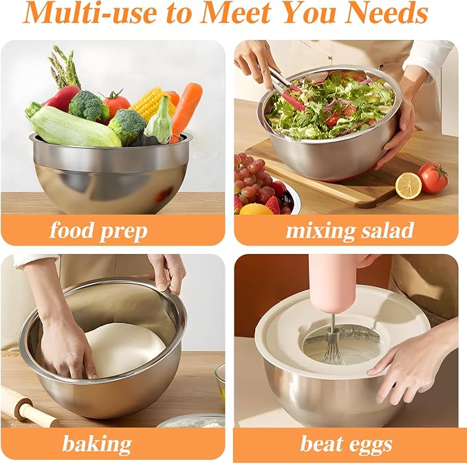 Mixing Bowls with Lids Set, Kitchen Food Storage Organizers Nesting Mixing Bowl - Image 4