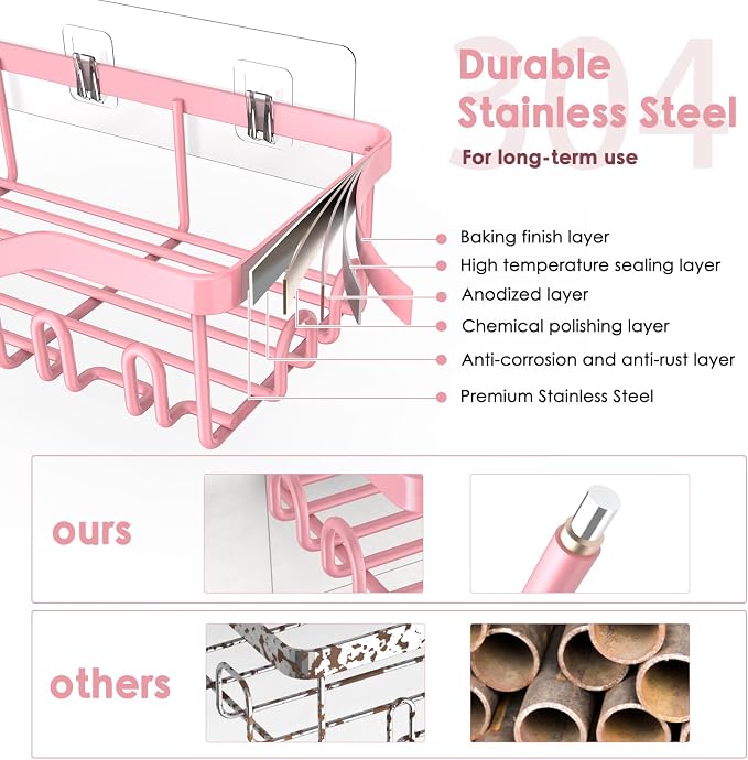 NESOMI Shower Caddy Adhesive Shower Organizer 8-Pack, Rustproof Stainless Steel - Image 3