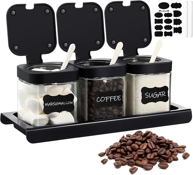 Suclain 3 Pcs Glass Coffee Containers Coffee Station Organizer Set, Airtight by Suclain