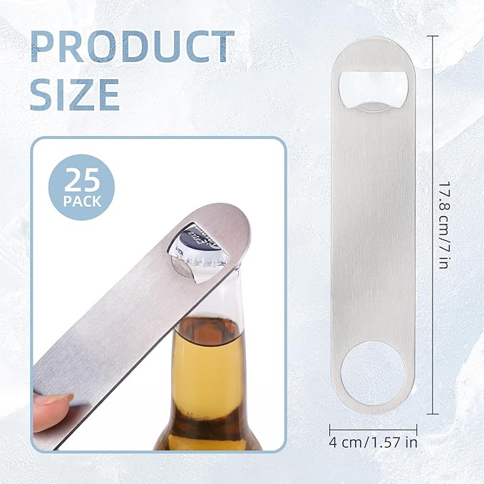 25 Pack Flat Beer Bottle Opener 7 inch Stainless Steel Flat Bottle Opener Beer - Image 2