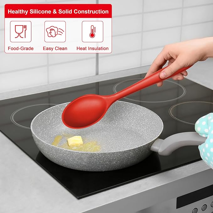 E-far Silicone Cooking Spoon Set of 2, Heat Resistant Kitchen Spoons Utensils - Image 4