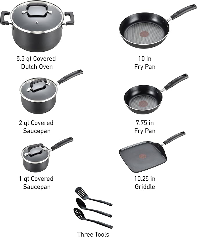 T-Fal Signature Nonstick Pots and Pans Set 12 Piece, Oven Broiler Safe 350F - Image 2