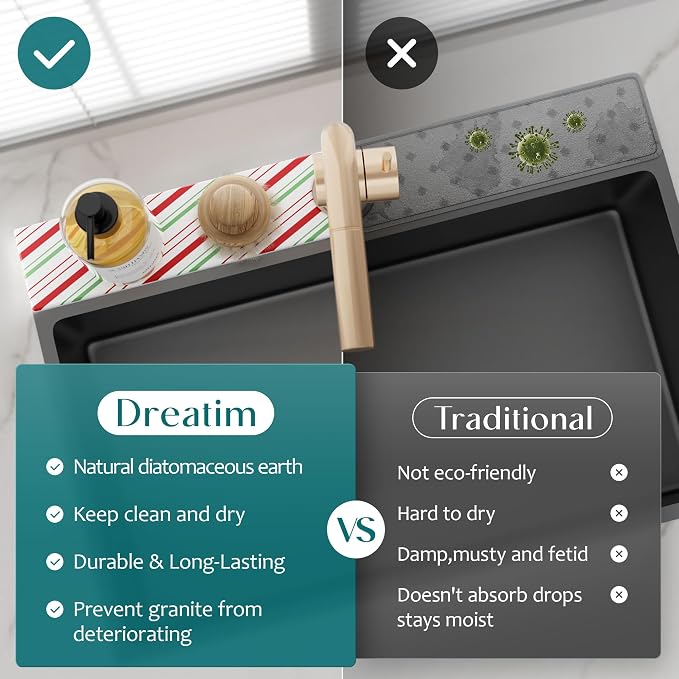 Stone Faucet Mat for Kitchen Sink, Diatomite Drying Stone Mat for Kitchen - Image 6