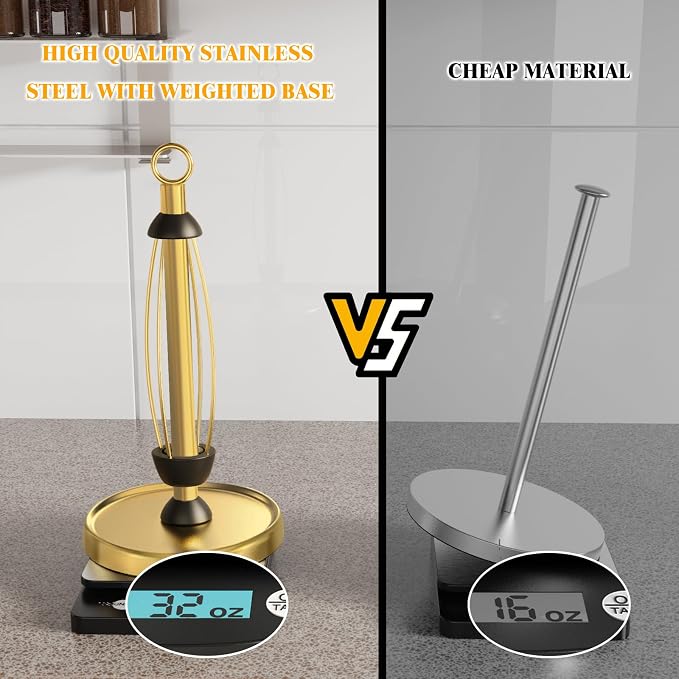 Gold Paper Towel Holder Countertop, One-Handed Tear, Stainless Steel, Weighted - Image 5