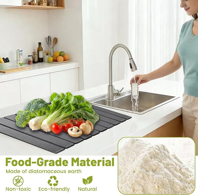 Large Stone Dish Drying Mat for Kitchen Counter, Water Absorbent Diatomaceous - Image 4