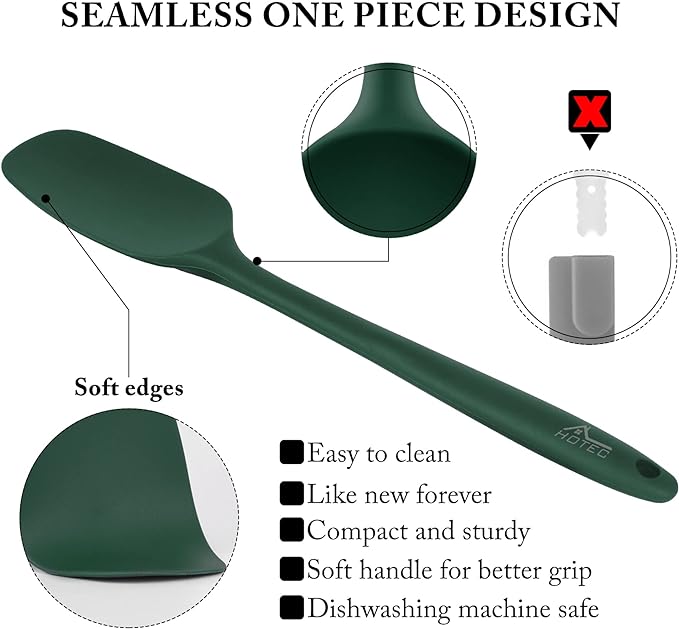HOTEC 600℉ Heat Resistant BPA-Free Silicone Rubber Spatula Set, Kitchen Cooking - Image 6