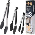 Pack of 3 Stainless Steel Kitchen Tongs by FlexiHold
