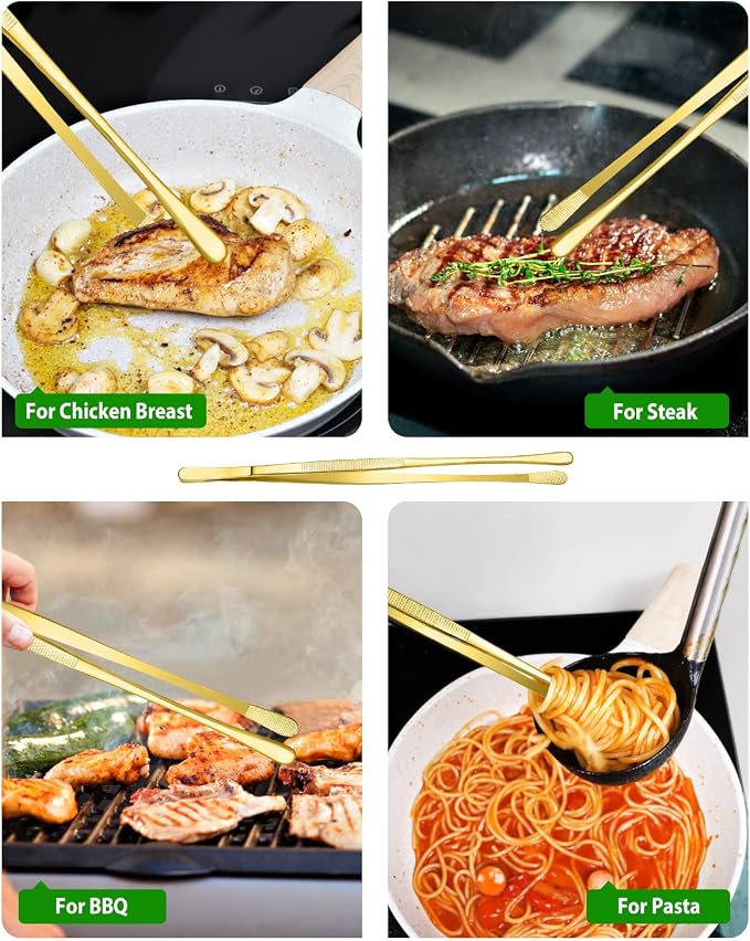 4 Pcs Fine Long Tweezer Tongs Professional Gold, Sea food and BBQ - Image 3