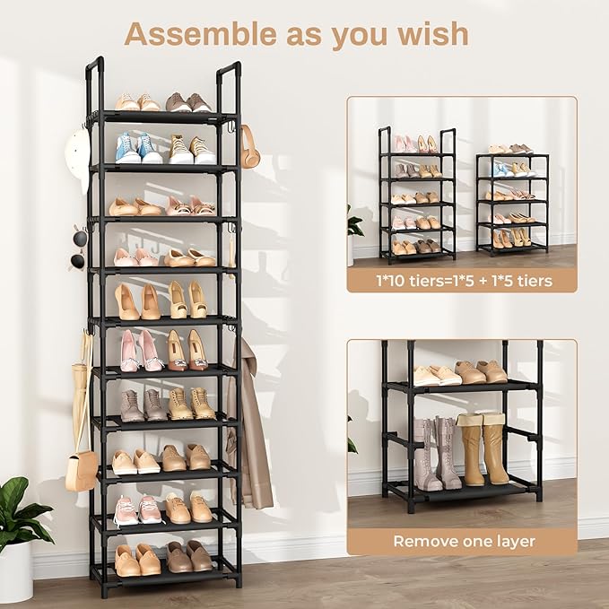 VTRIN 10 Tiers Tall Shoe Rack Holds 20-25 Pairs of Shoes Sturdy Vertical Shoe - Image 5
