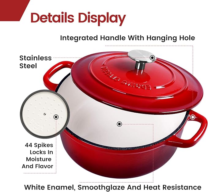 EDGING CASTING Enameled Cast Iron Dutch Oven, 5.5 Quart, Round Dutch Ovens Pot - Image 4