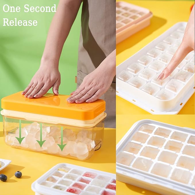 Ice Cube Tray with Lid and Bin, Ice Cube Pop Out Tray, Ice Cube Trays - Image 3