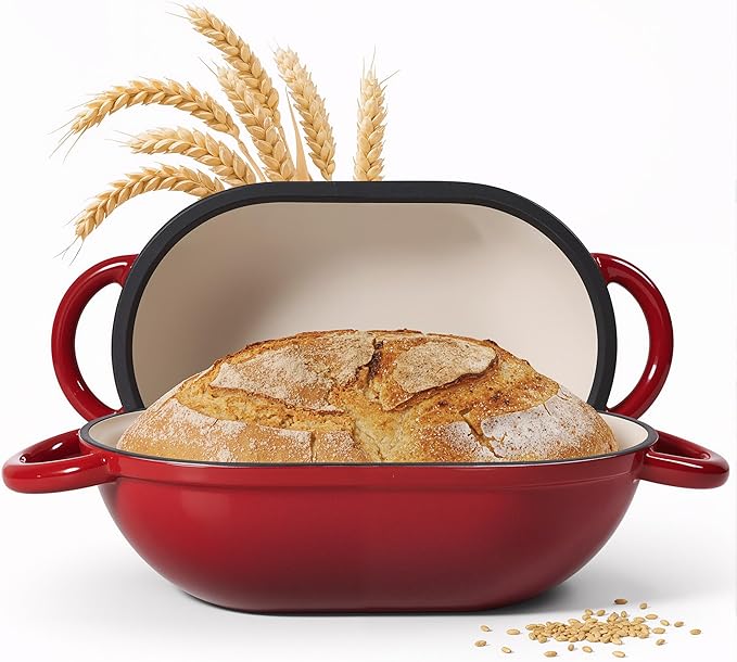 2 QT Oval Dutch Oven for Bread Baking, Enamelled Cast Iron Bread Oven for by Fijinhom