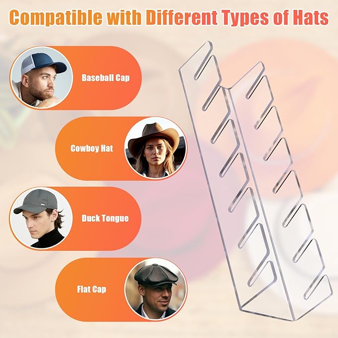 Hat Stand for Baseball Caps, 2 Pack No Install Acrylic Hat Organizer for 14 - Image 3