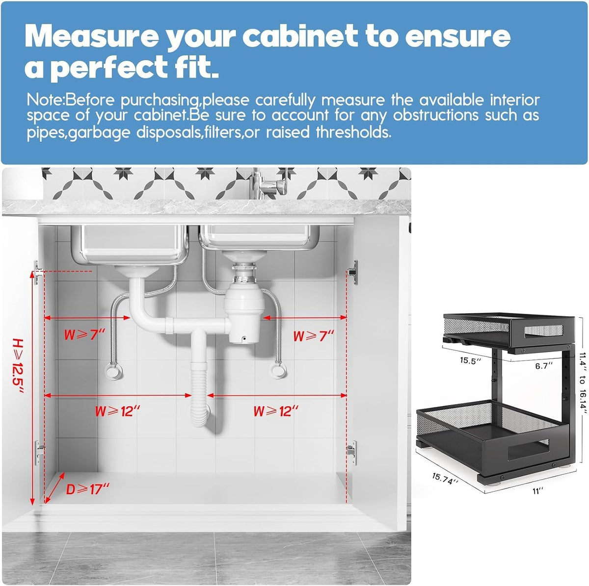 2-Pack Under Sink Storage Organizer, Large 2-Tier Elegant Mesh Pull