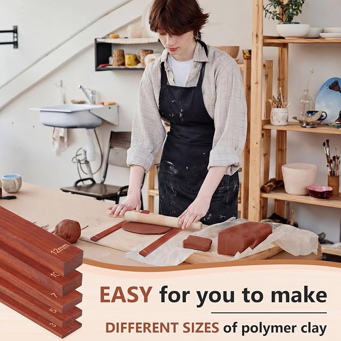 Sasylvia 10 Pcs Pottery Rolling Pin Guides Wood Teaching Rolling Mud Stick - Image 5