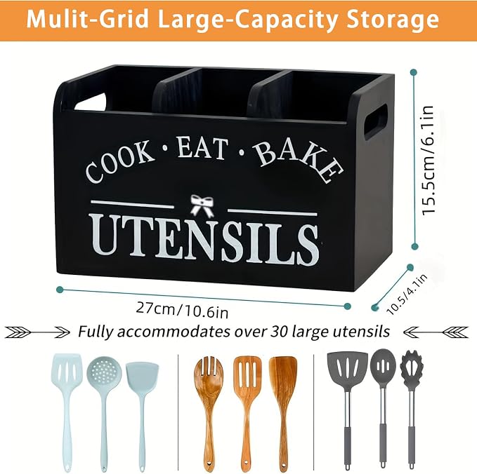 Utensil Holder, Wooden Utensil Holder - Image 3