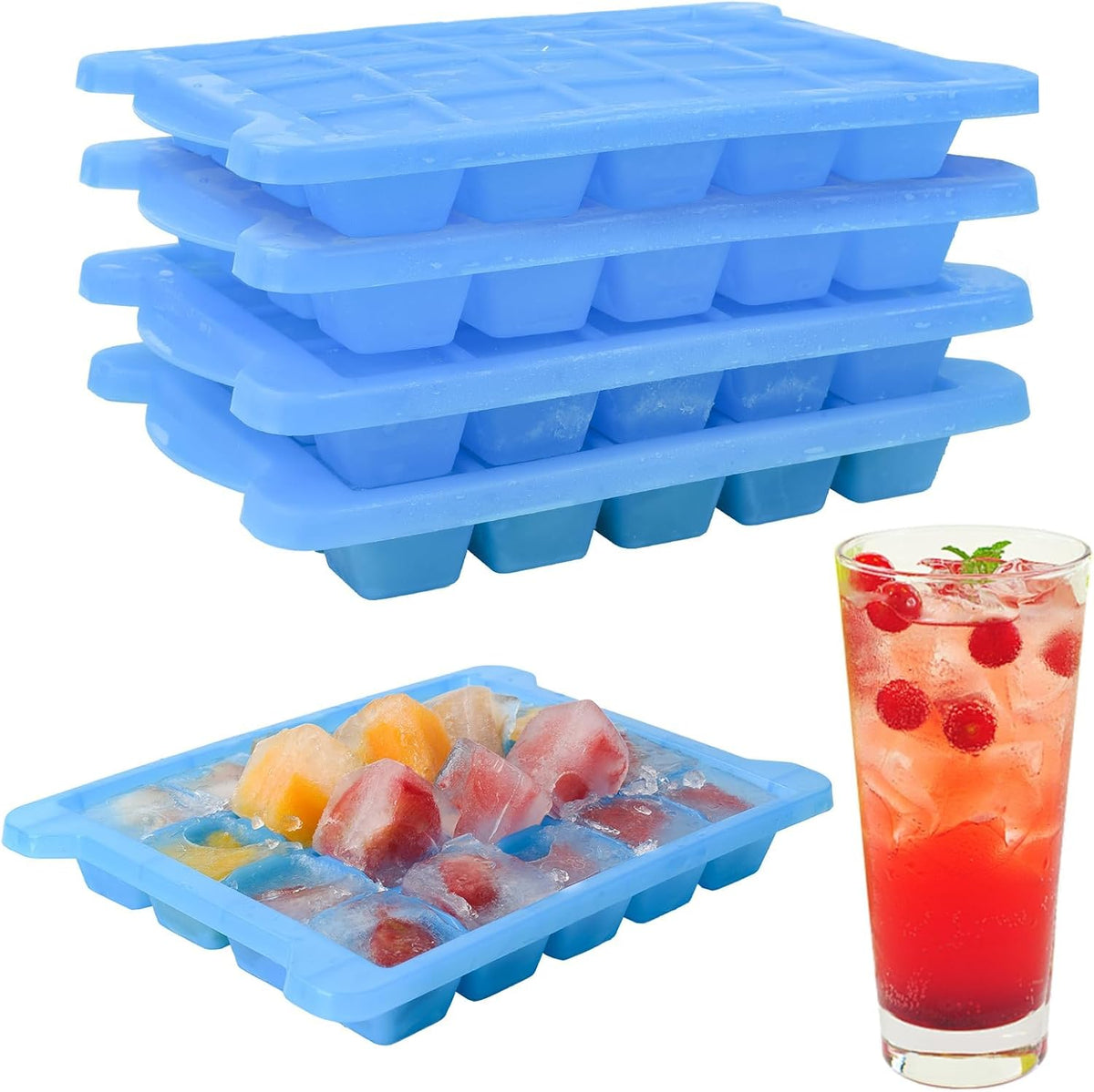 4 Pack Mini Ice Cube Trays for Freezer-Easy Release & Stackable