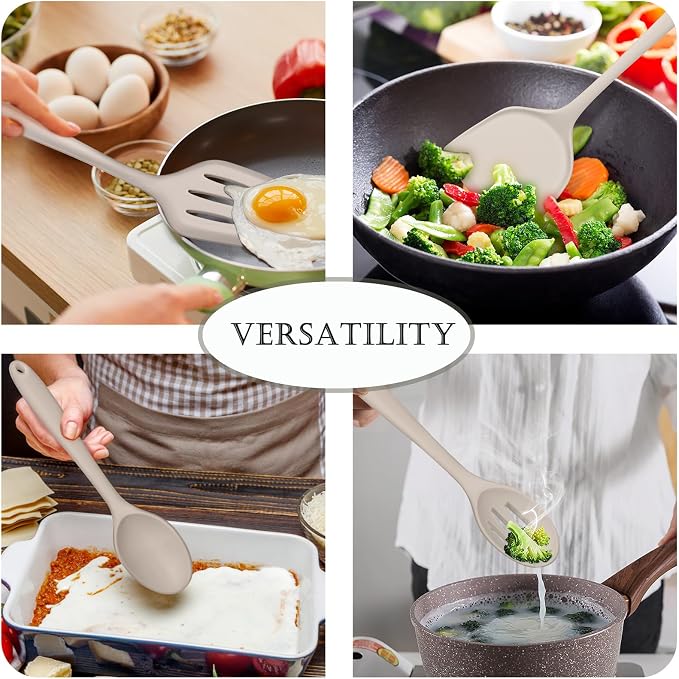 TeamFar Cooking Utensils Set of 4, Silicone Kitchen Utensils, Solid & Slotted - Image 5