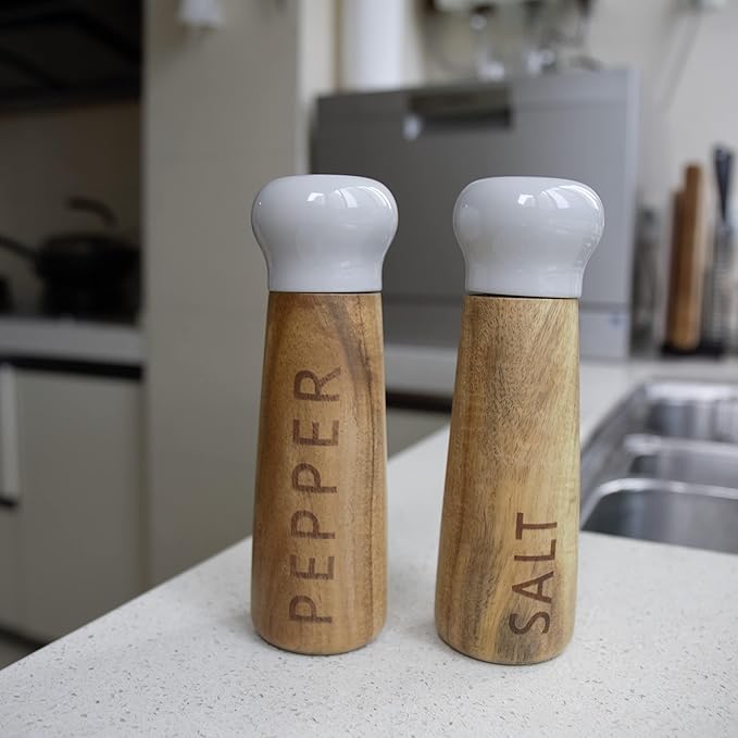 Tessie & Jessie Wooden Salt and Pepper Grinder Set, Premium Acacia Wood - Image 5
