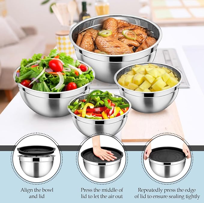 TeamFar Mixing Bowls Set of 6, Stainless Steel Nesting Mixing Salad Bowl - Image 5
