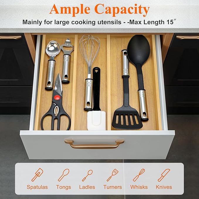 Large Bamboo Silverware Drawer Organizer Tray Kitchen Tool Drawer Divider - Image 5