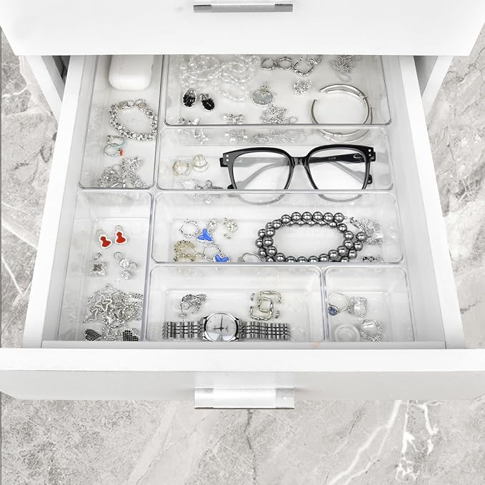 Manalete Drawer Organizers Set of 15, 4 Sizes Clear Plastic Drawer Organizers - Image 5