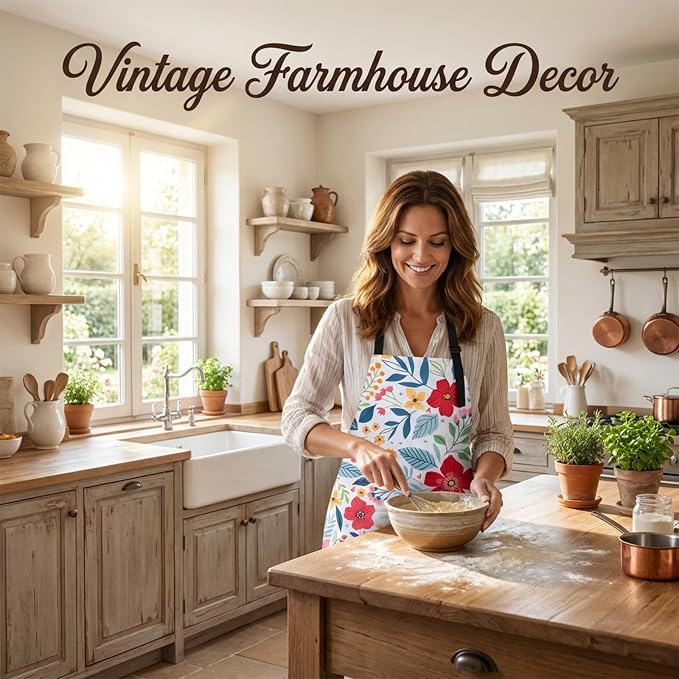 Floral Apron and Oven Mitt Set 5 Piece, Pioneer Woman Style Kitchen Aprons - Image 6