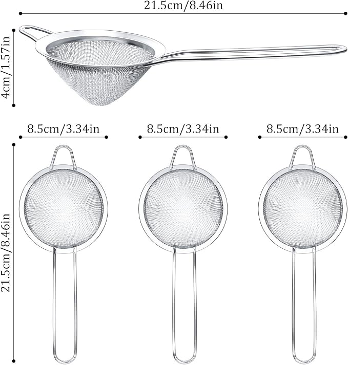 Patelai 3 Pieces Tea Strainers Cocktail Strainer Stainless Steel Fine Mesh - Image 3