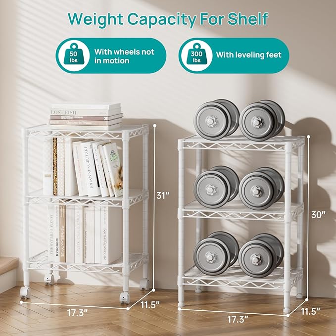 SINGAYE 3 Small Shelves Storage Shelf Wire Shelving Unit Metal Shelf Adjustable - Image 3