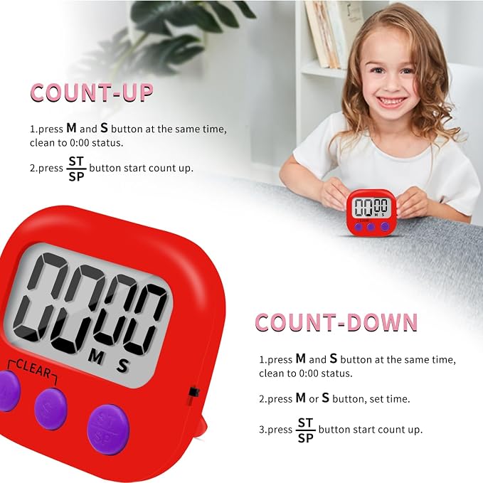 6 Pack Small Digital Kitchen Timer Magnetic Back and ON/Off Switch, Minute - Image 5