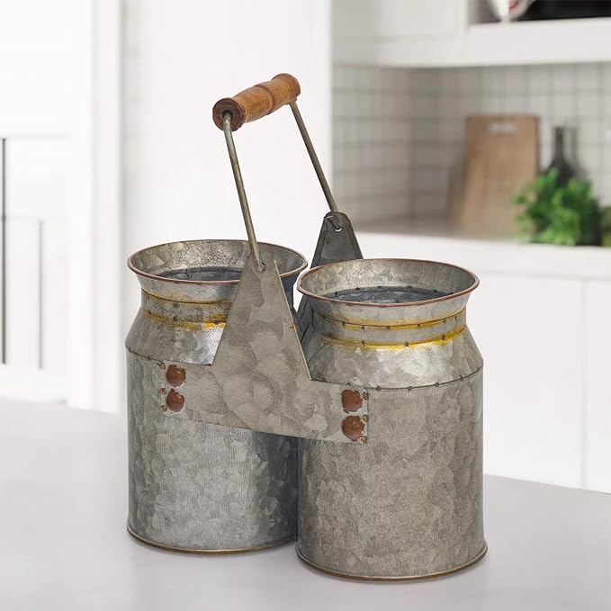 Set of 2 Rustic Galvanized Utensil Holders - Image 3