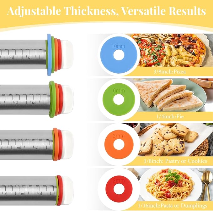 Adjustable Rolling Pin with 4 Thickness Rings - Image 3