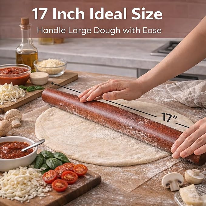 16.5 Inch French Rolling Pin, Wooden Dough Roller - Image 2