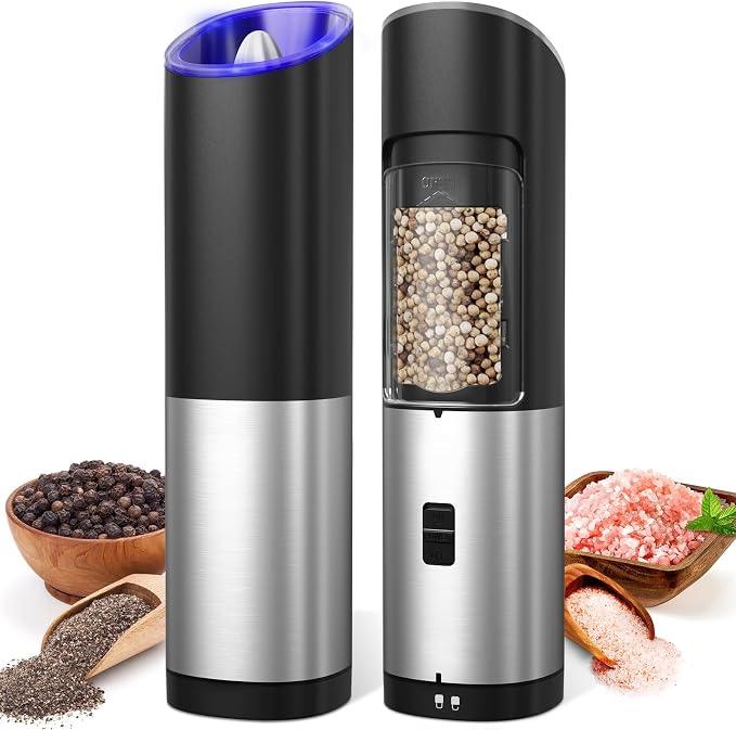 innhom Gravity Electric Salt and Pepper Grinder Set Battery Operated Salt by innhom