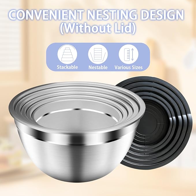 Mixing Bowls with Airtight Lids Set, Large Prep Metal Mixing Bowls - Image 7