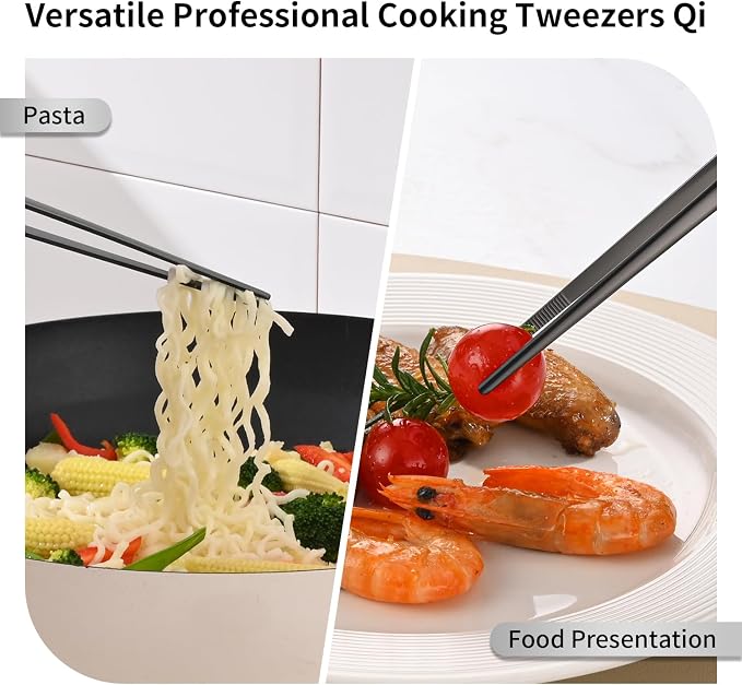 DEHOV 12 Inch Stainless Steel Black Cooking Tongs Set of 2, Metal Chef Food - Image 6