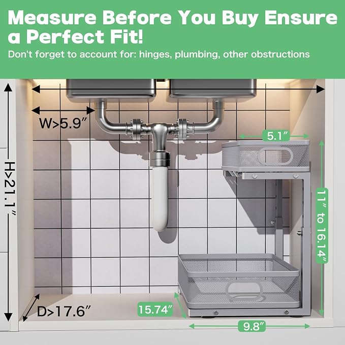 Under Sink Organizer 2 Pack, High Adjustable 2 Tier Under Sink Organizers and - Image 9
