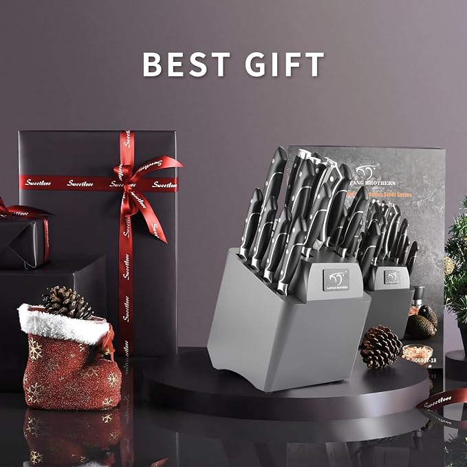 18 Pieces Damascus Kitchen Knife Set, 8 Piece Steak Knives, Non-slip ABS - Image 9