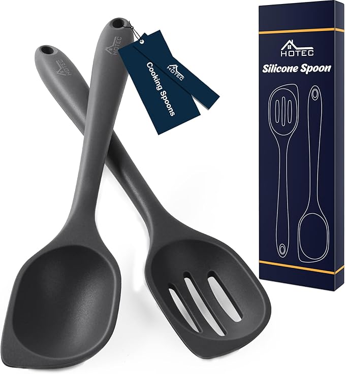 HOTEC Heat Resistant Silicone Cooking Spoon Spatula, Large Kitchen Solid and by Hotec