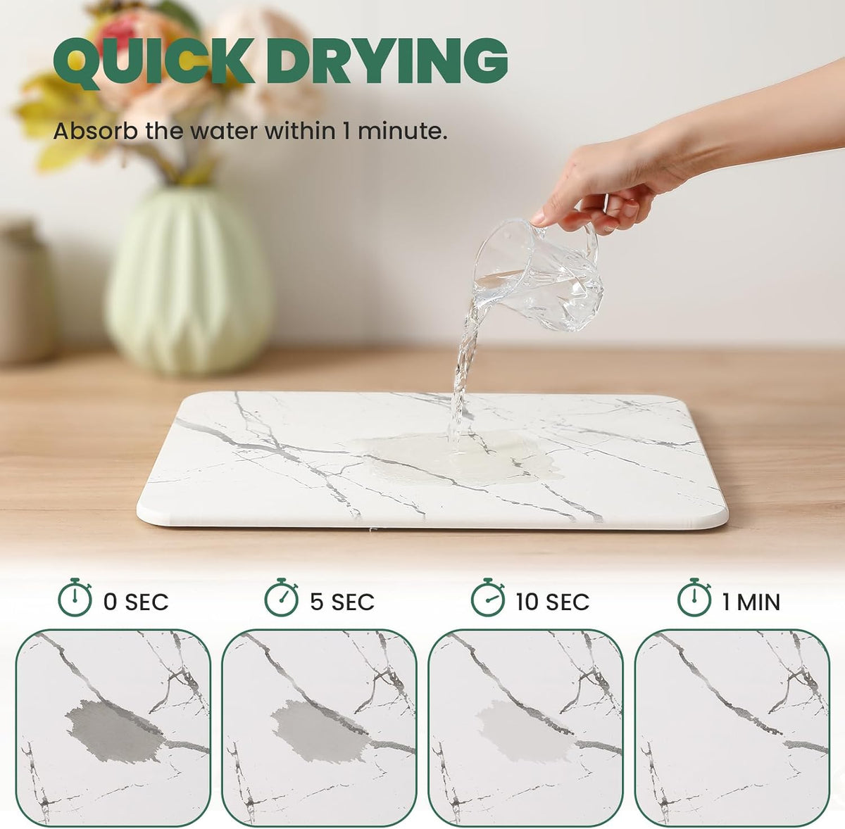 WALL 2 Pack Quick Dry Stone Drying Mat for Kitchen Counter