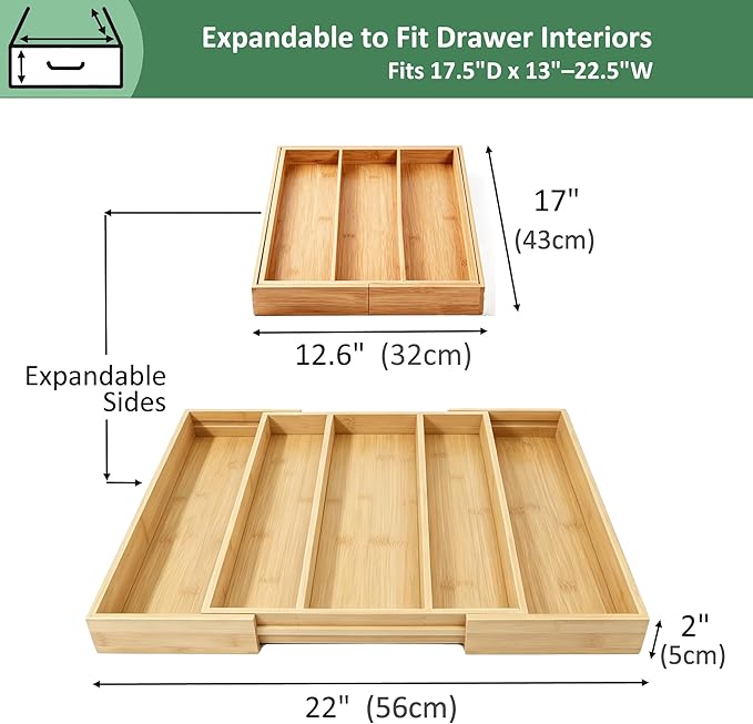 Utoplike Bamboo Expandable Kitchen Drawer Organizer, Adjustable Utensil Holder - Image 3