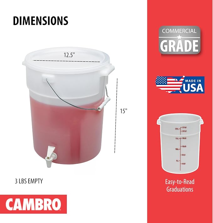 Cambro DSPR6148 SIX-GALLON BEVERAGE DISPENSER, 22 Quart Case of 1 - Image 3