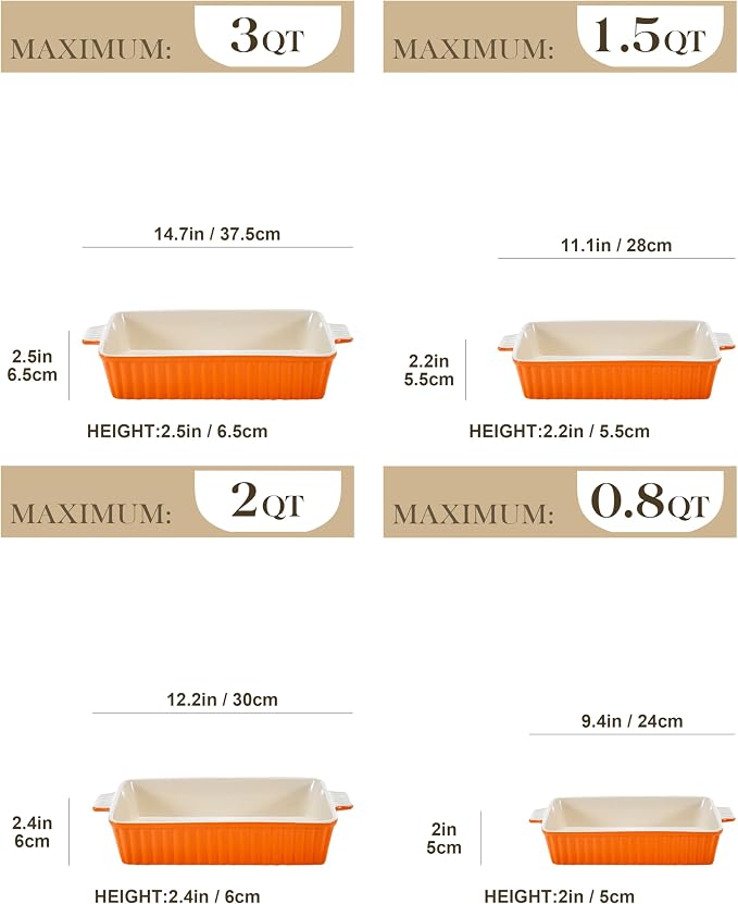 MALACASA Bakeware Set of 4, Porcelain Baking Pans Set - Image 2