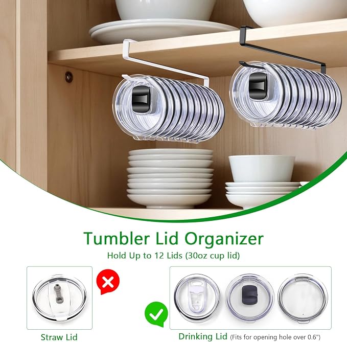4 Pack Tumbler Lid Organizer, Cup Lid Holder Holds 12 Lids Each Under Cabinet - Image 3